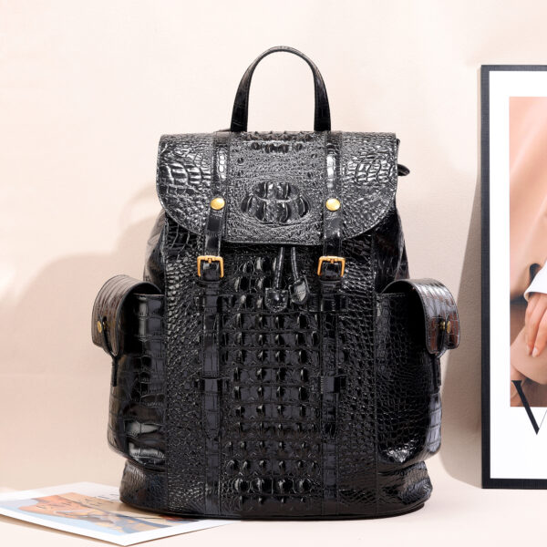 Paultino Crocodile-Pattern Vintage Leather Backpack – Glossy Black