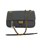 Black chain flap shoulder bag with gold hardware and turn-lock