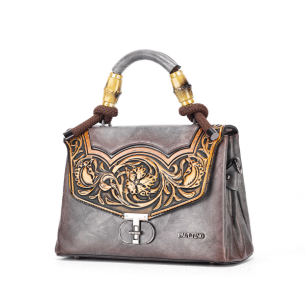 PAULTINO Floral Carved Top-Handle Bag (Bamboo Accent)