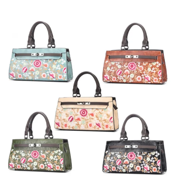 Women’s Large Floral Shoulder and Handbag – PU Leather with Multi-Compartments