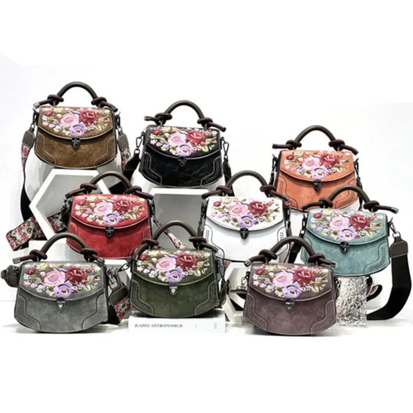 Women’s Vintage Floral Crossbody Handbag – PU Leather with Adjustable Strap
